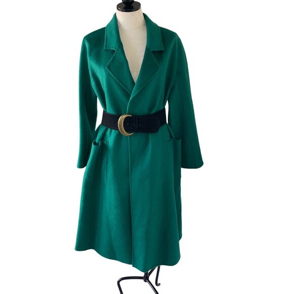 Womens Coat Size Small Green Wrap Robe Pockets Casual Belted Pure Wool - Picture 12 of 12